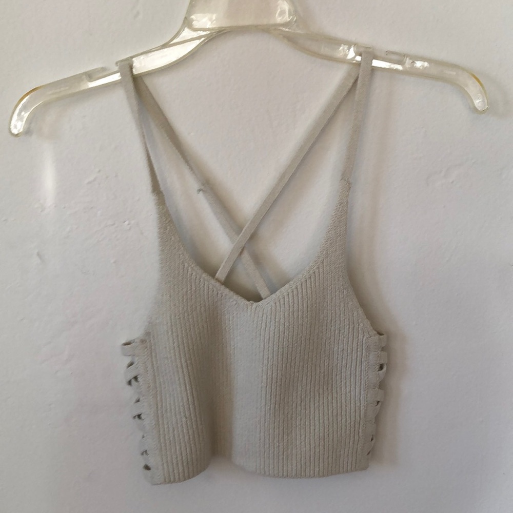 UO Cream Crocheted Crop Top